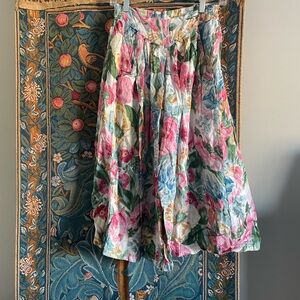 Vintage Floral A-Line Midi Pants Bloomer-Style Size S/M